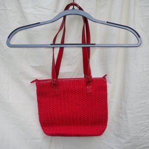 Liz Claiborne RED Woven Handbag Double 12" handles, zip closure, fabric lined